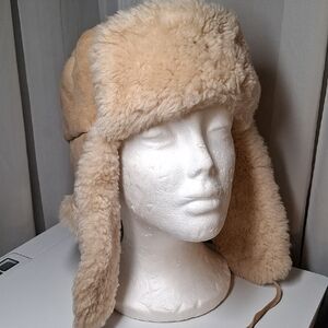 Barneys New York Shearling Aviator Hat - Tan